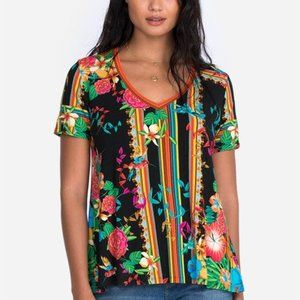 Johnny Was Andra Favorite Short Sleeve  V-Neck Swing Tee  Size: Large